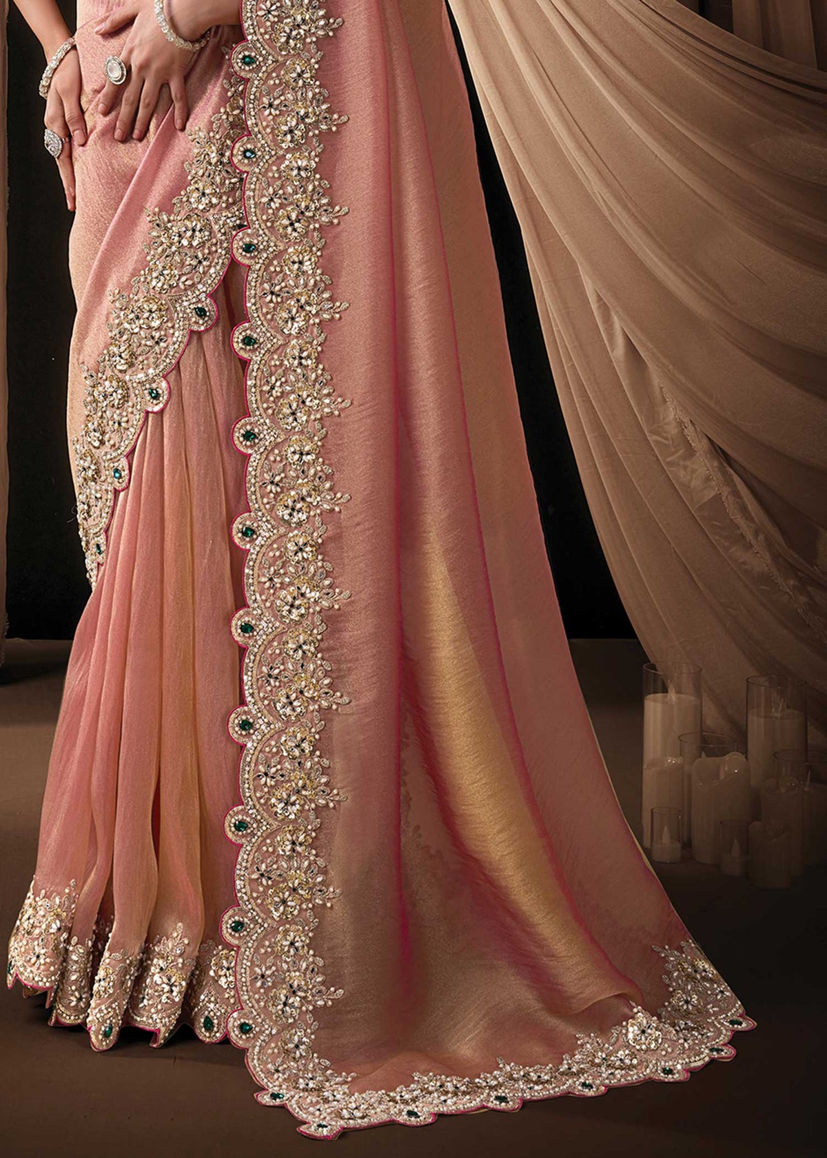 Blush Pink Zari Organza Saree