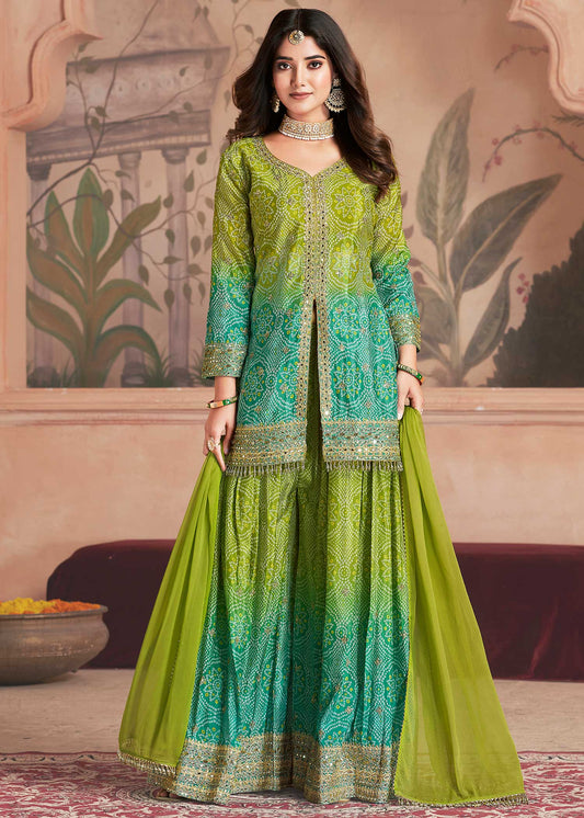 Lime Green Chinnon Sharara Set