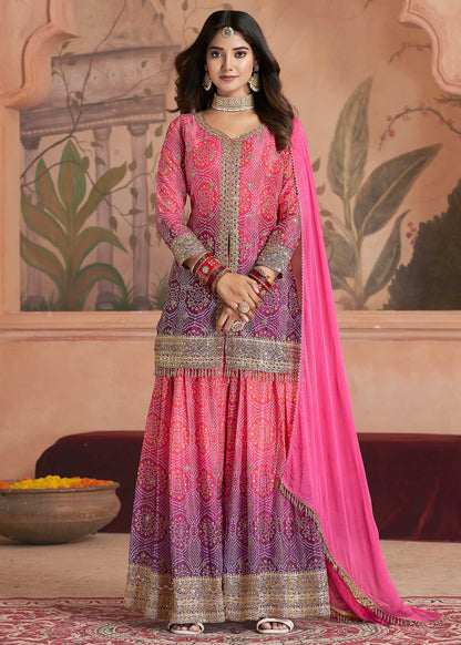 Pink Chinnon Sharara Suit Set