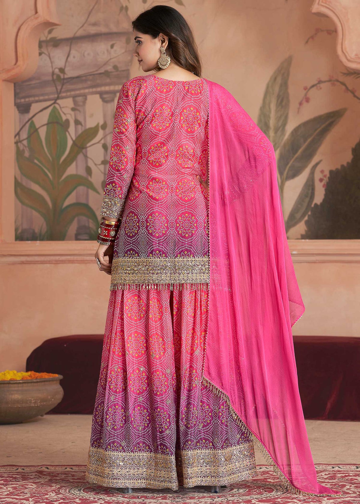 Pink Chinnon Sharara Suit Set