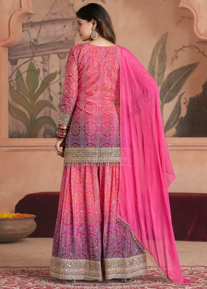 Pink Chinnon Sharara Suit Set