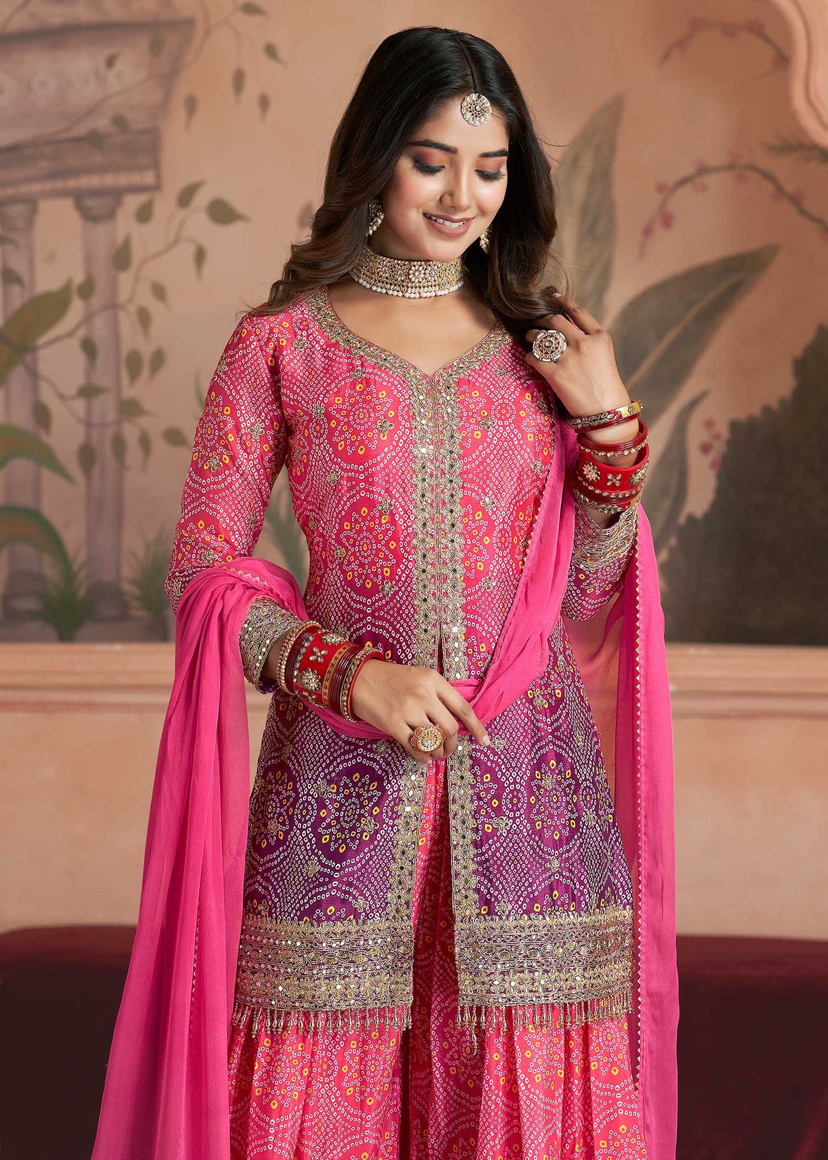 Pink Chinnon Sharara Suit Set