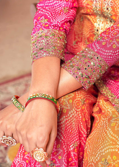 Orange Pink Embroidered Sharara Set