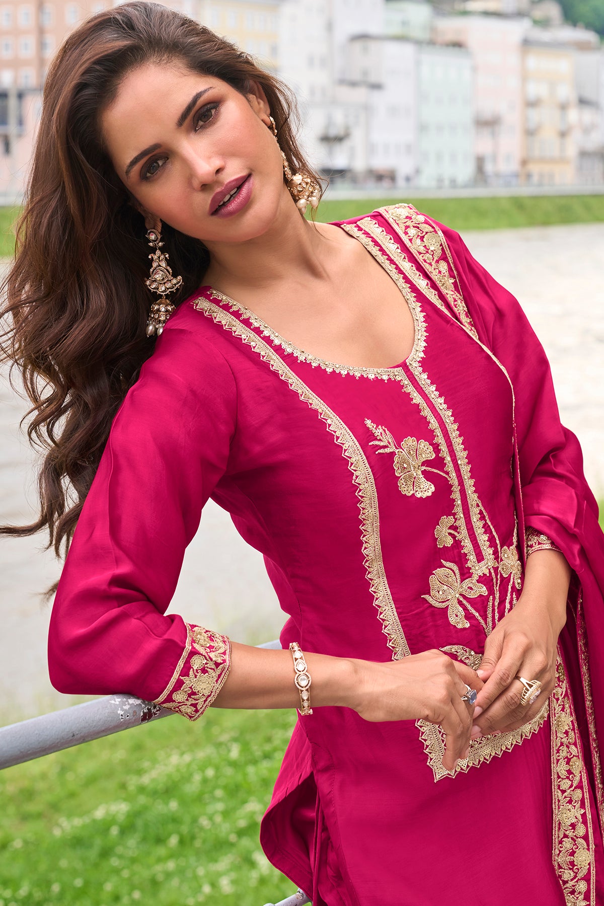 Rani Pink Embroidered Sharara Suit Set