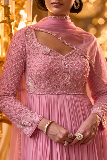 Rose Pink Embroidered Anarkali Suit