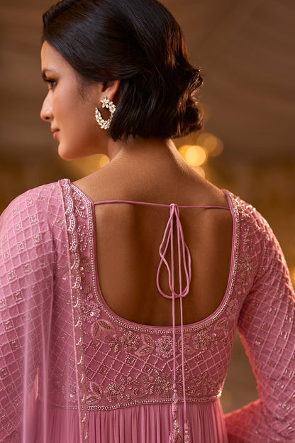 Rose Pink Embroidered Anarkali Suit