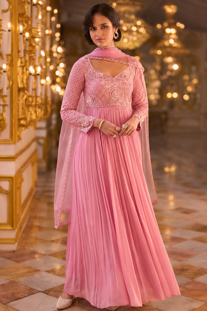 Rose Pink Embroidered Anarkali Suit