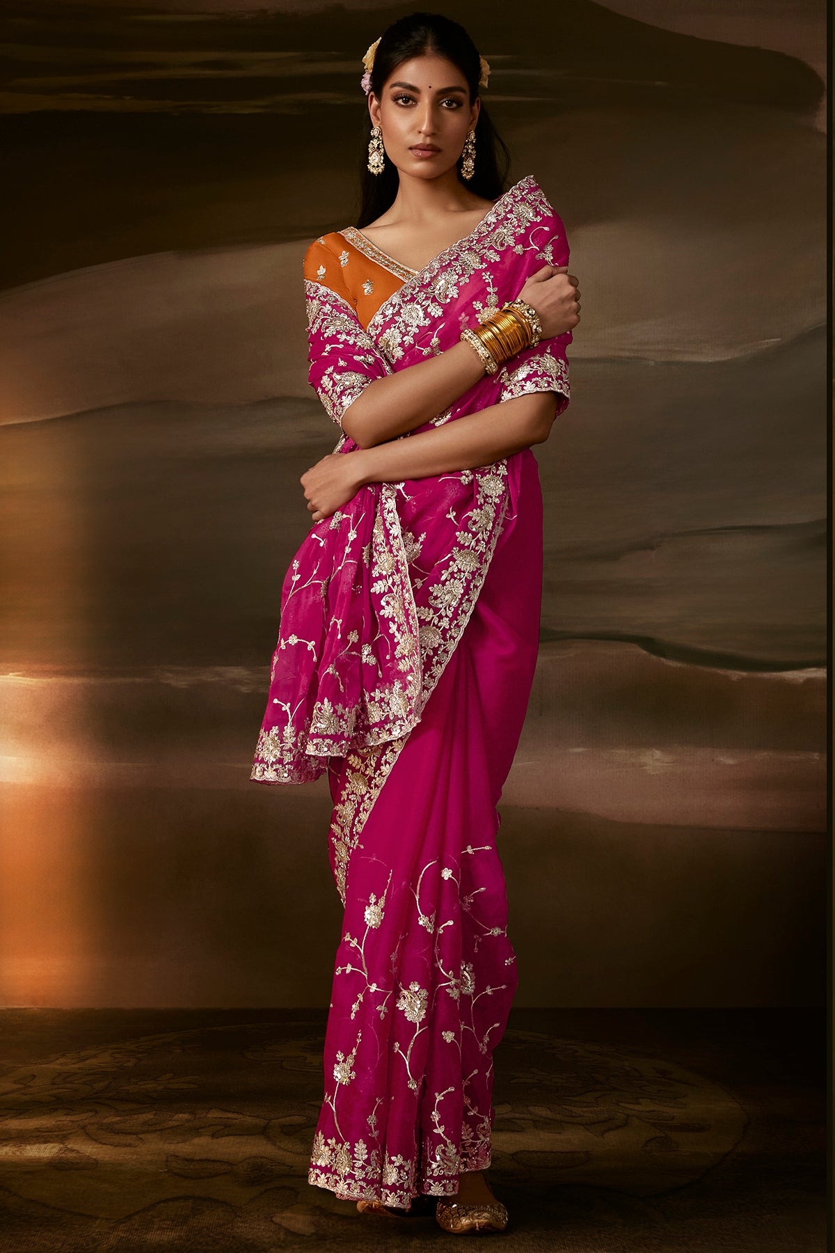 Meganta Embroidered Silk Saree