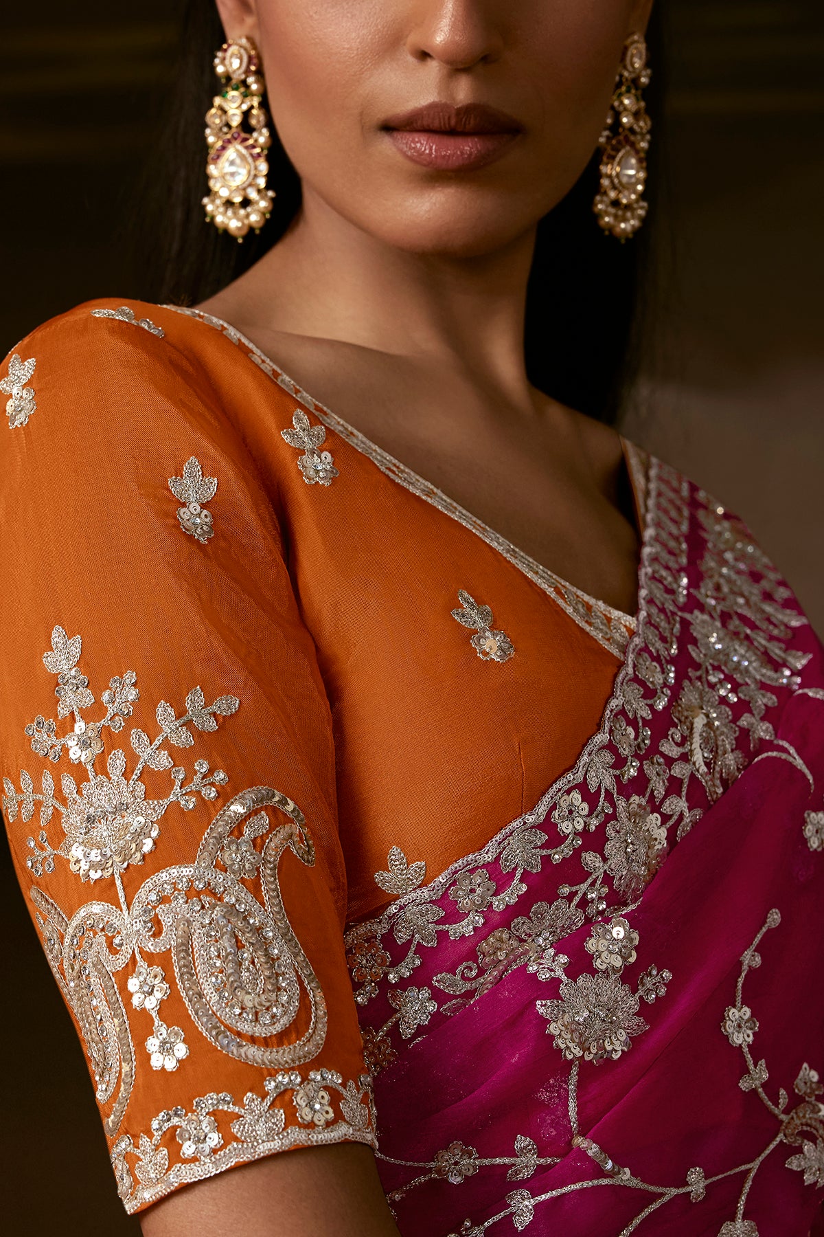 Meganta Embroidered Silk Saree
