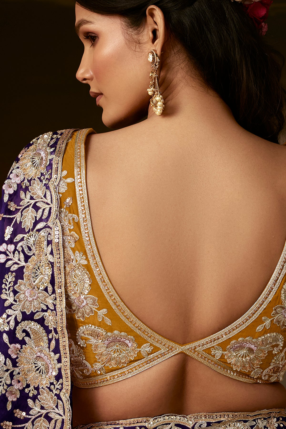 Royal Purple Embroidered Saree with Golden Work