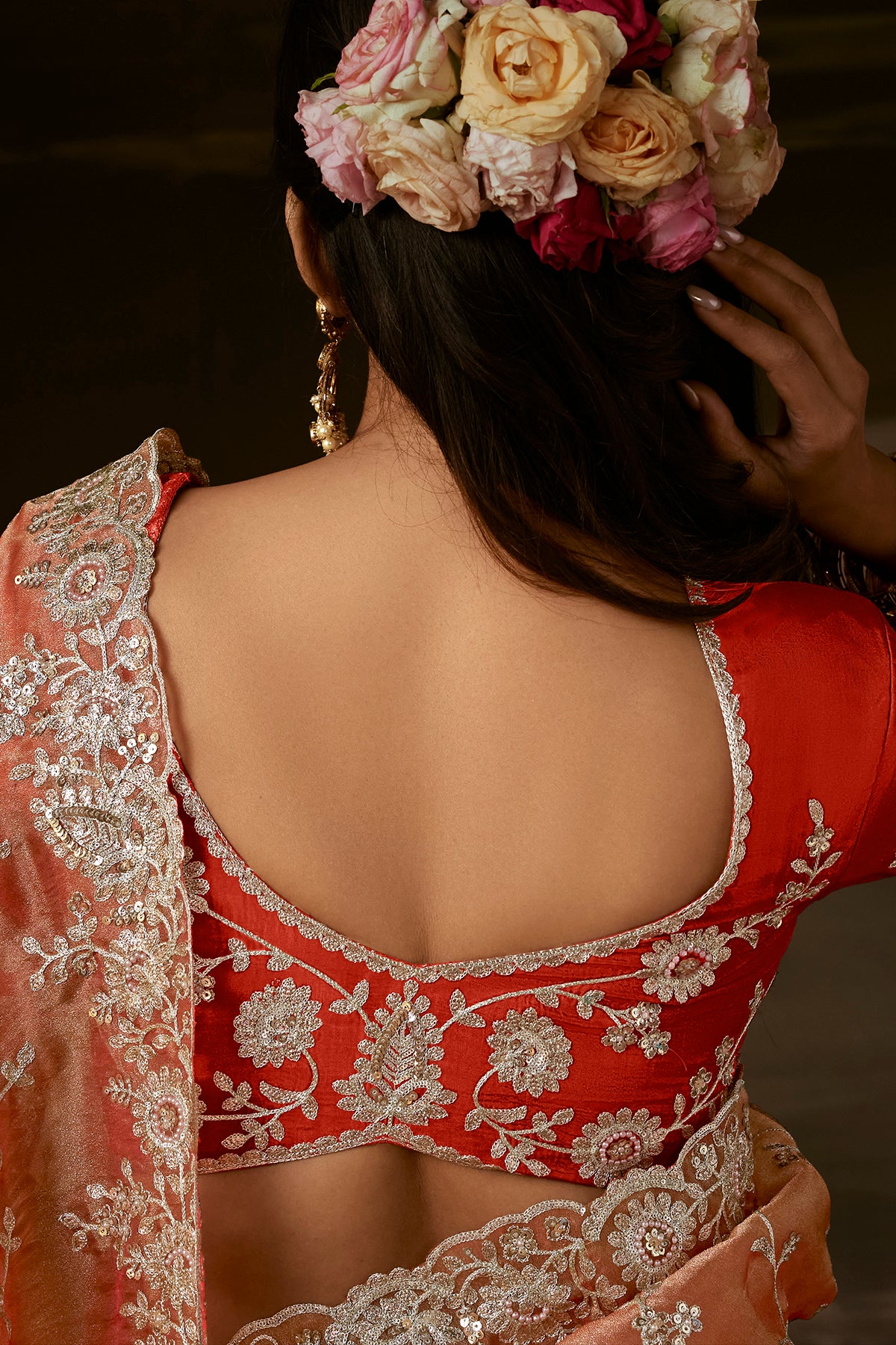 Elegant Peach Pink Embroidered Saree