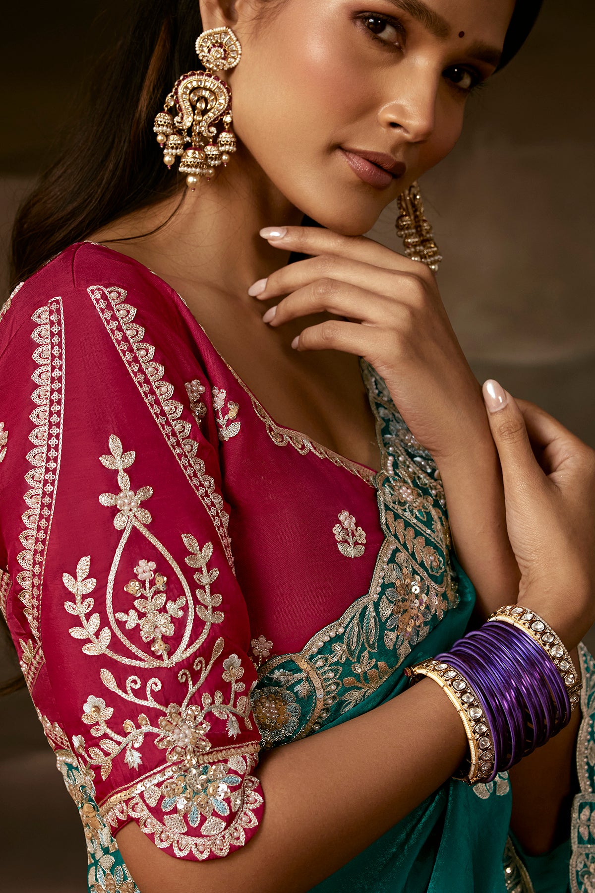 Teal Green Designer Saree with Heavy Golden Zari Embroidery