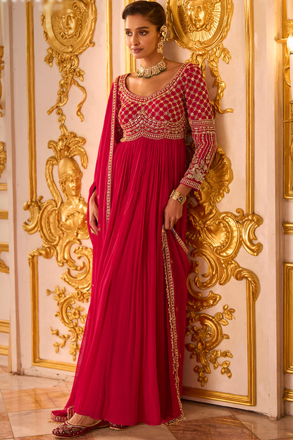 Majestic Pink Embroidered Anarkali Suit