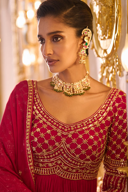 Majestic Pink Embroidered Anarkali Suit