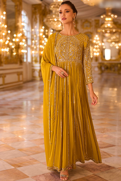 Mustard Yellow Embroidered Anarkali Suit