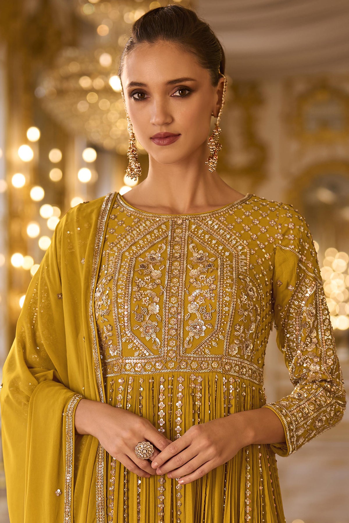 Mustard Yellow Embroidered Anarkali Suit