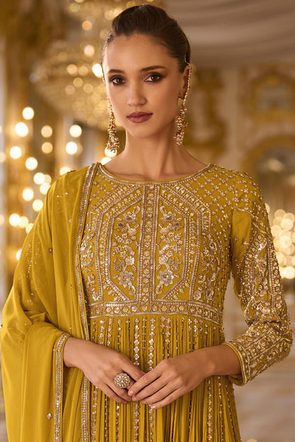 Mustard Yellow Embroidered Anarkali Suit