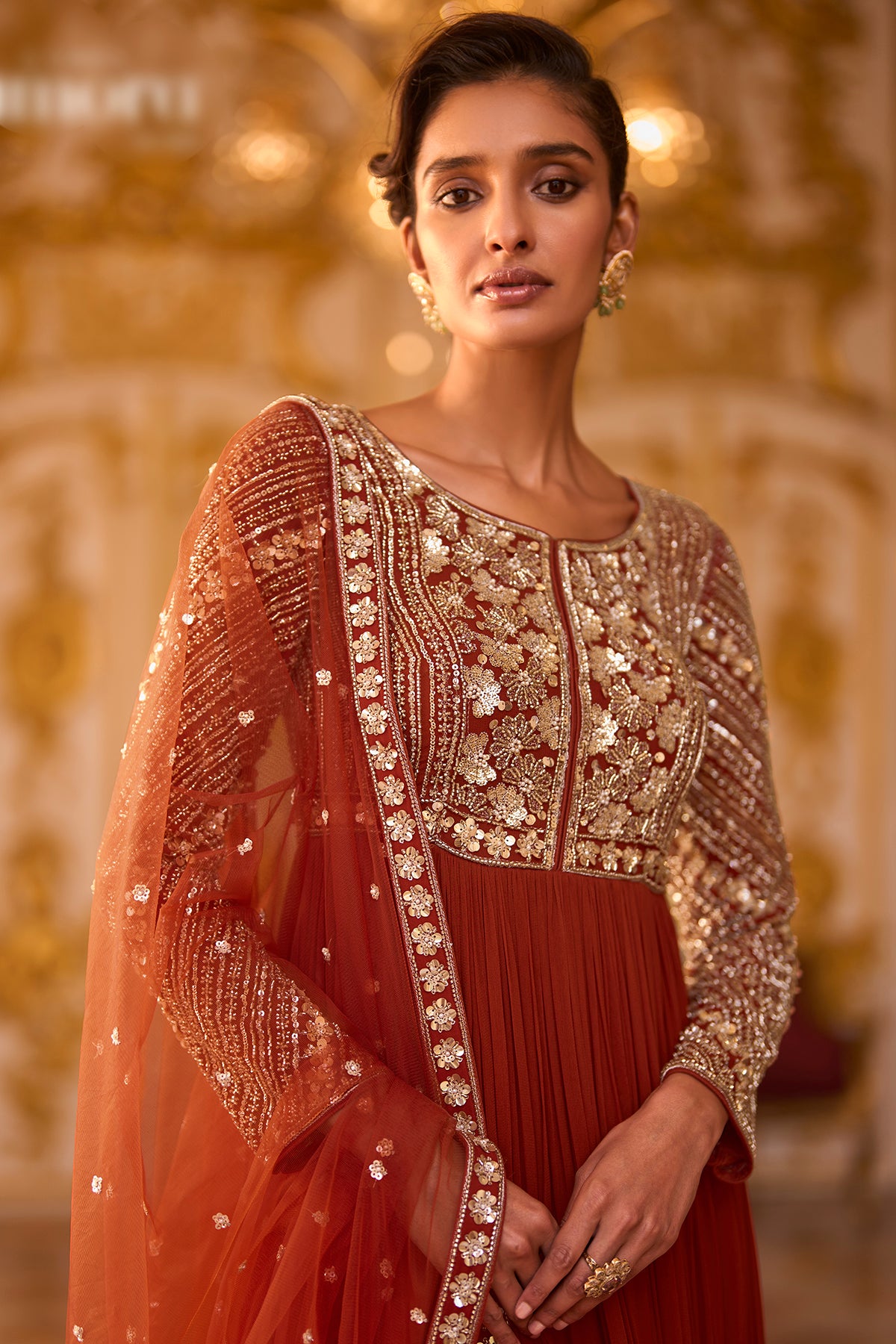 Amber Rust Embroidered Anarkali Suit