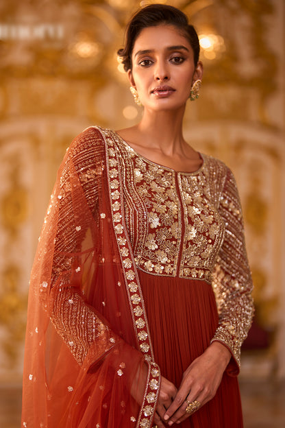 Amber Rust Embroidered Anarkali Suit