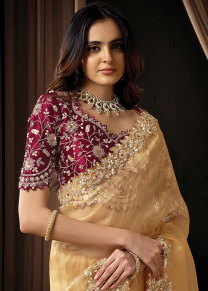 Champagne Organza Tissue Saree