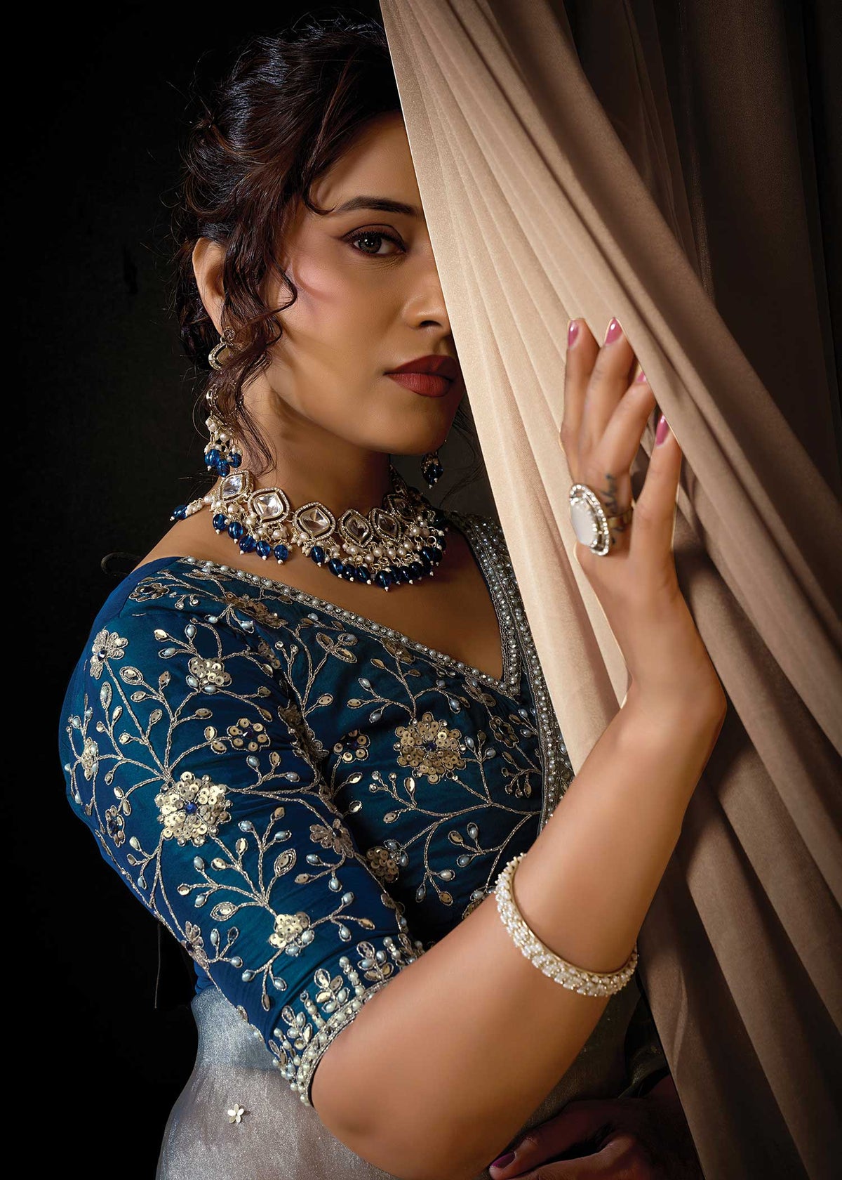 Sky Blue Zari Organza Saree