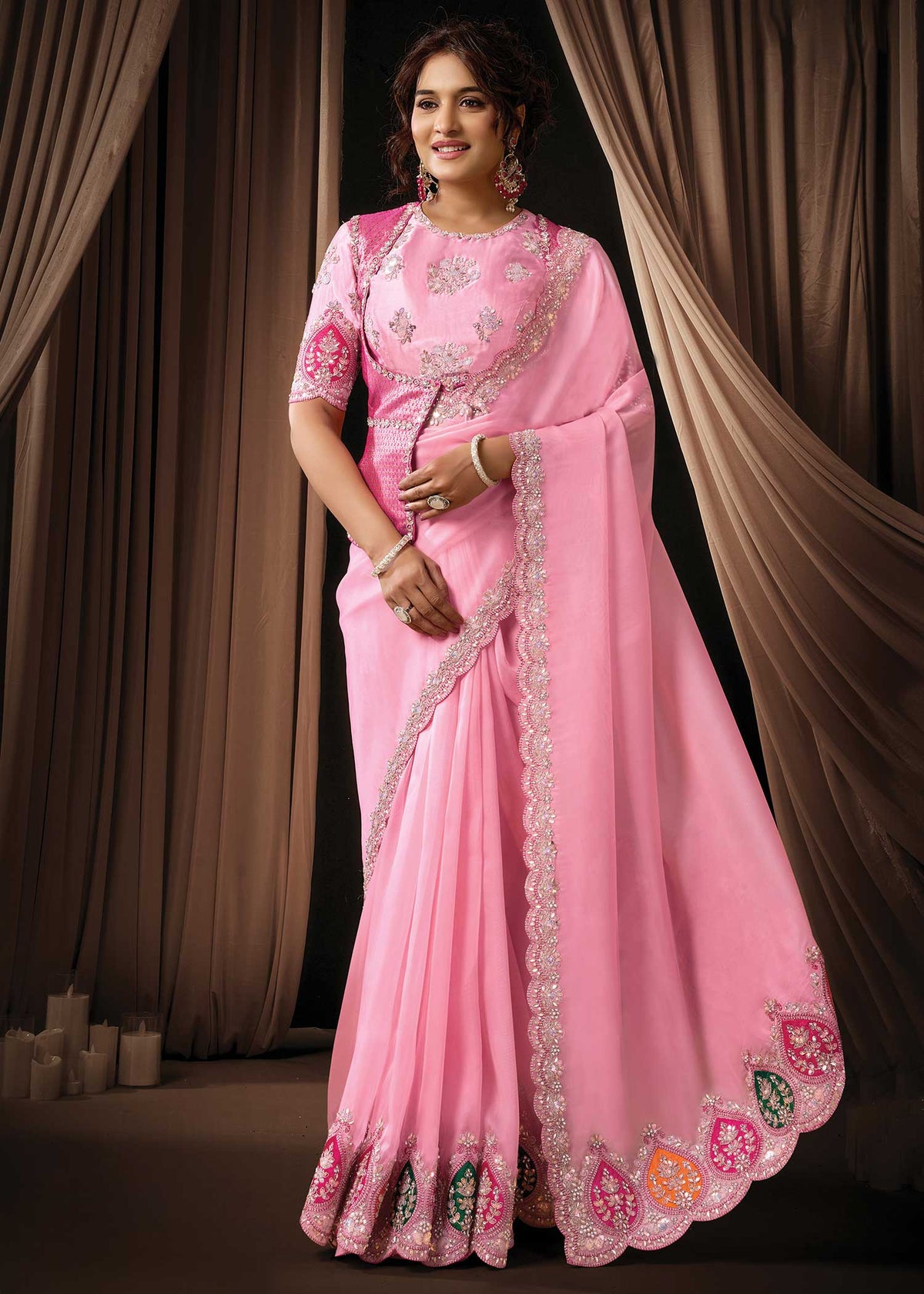 Pink Tissue Organza Saree