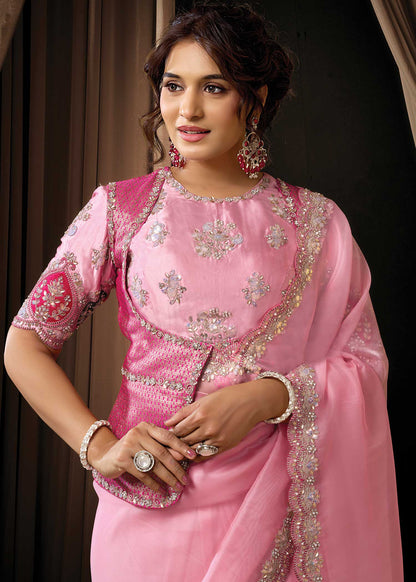 Pink Tissue Organza Saree