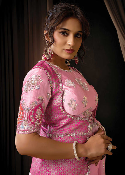 Pink Tissue Organza Saree
