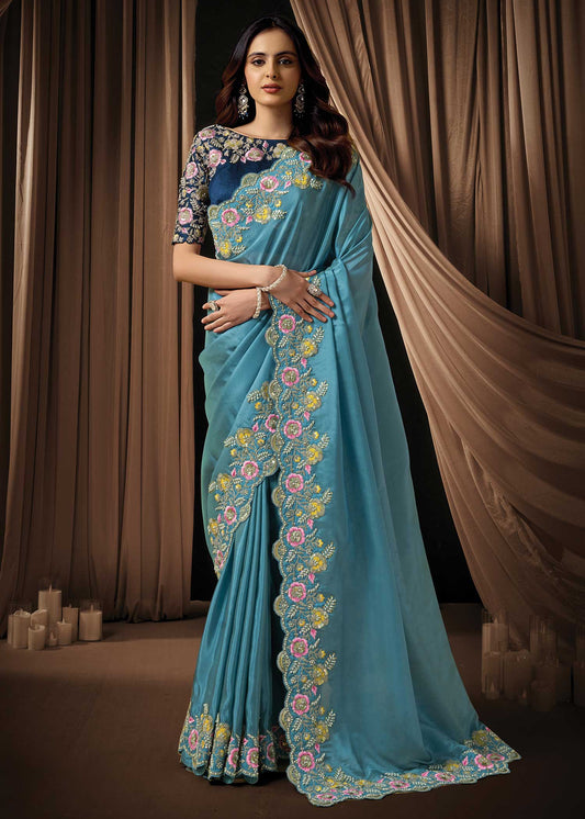Teal Blue Uppada Silk Saree
