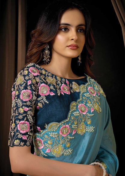 Teal Blue Uppada Silk Saree