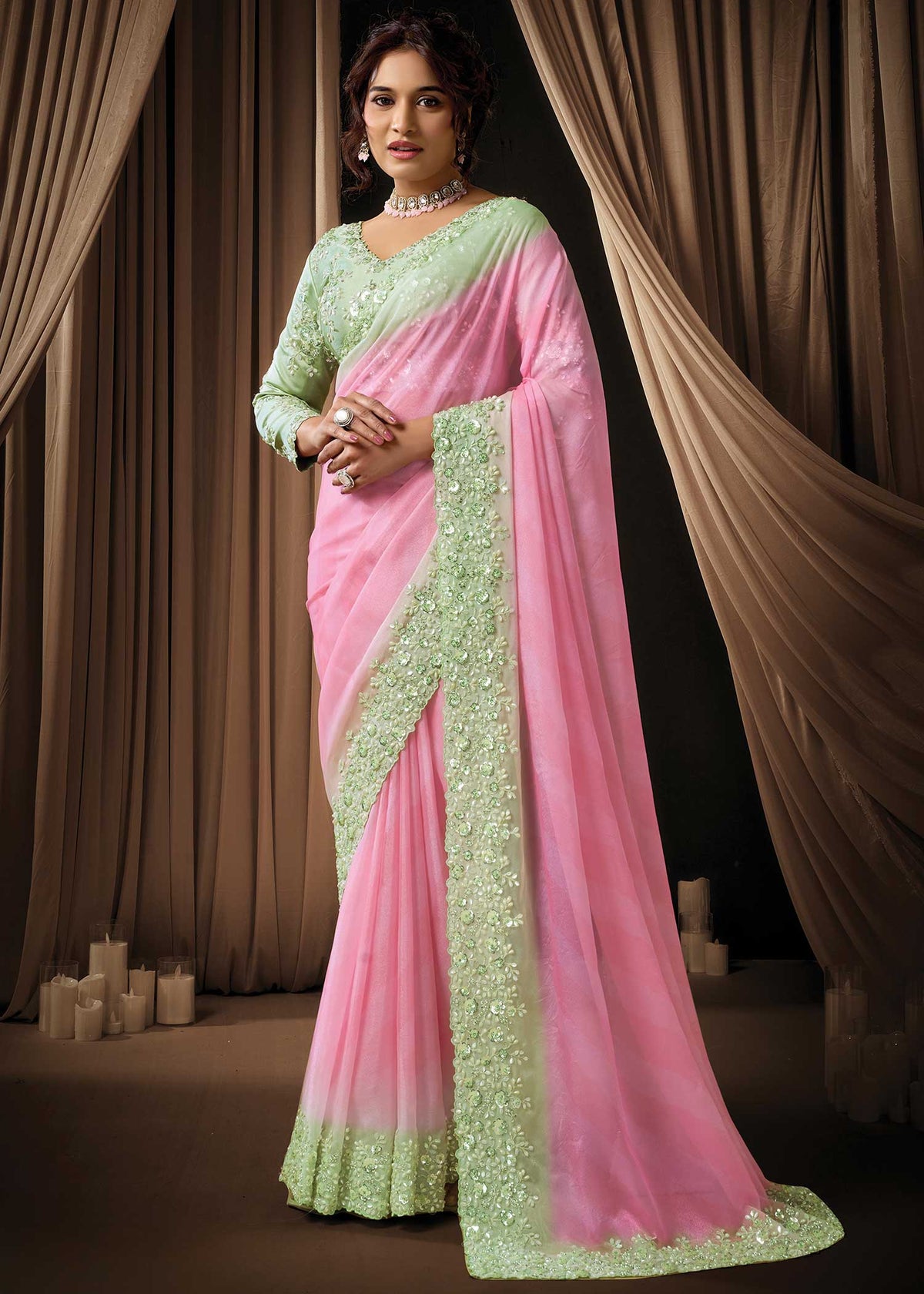 Pink Soft Georgette Saree