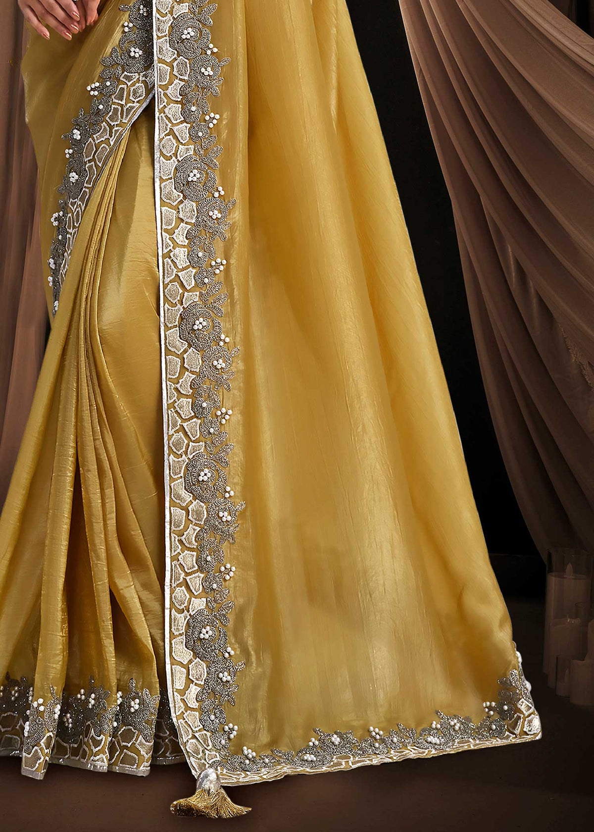 Golden Banarasi Crush Silk Saree