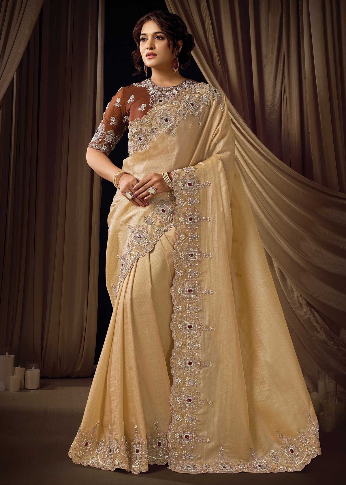 Golden Jacquard Silk Saree
