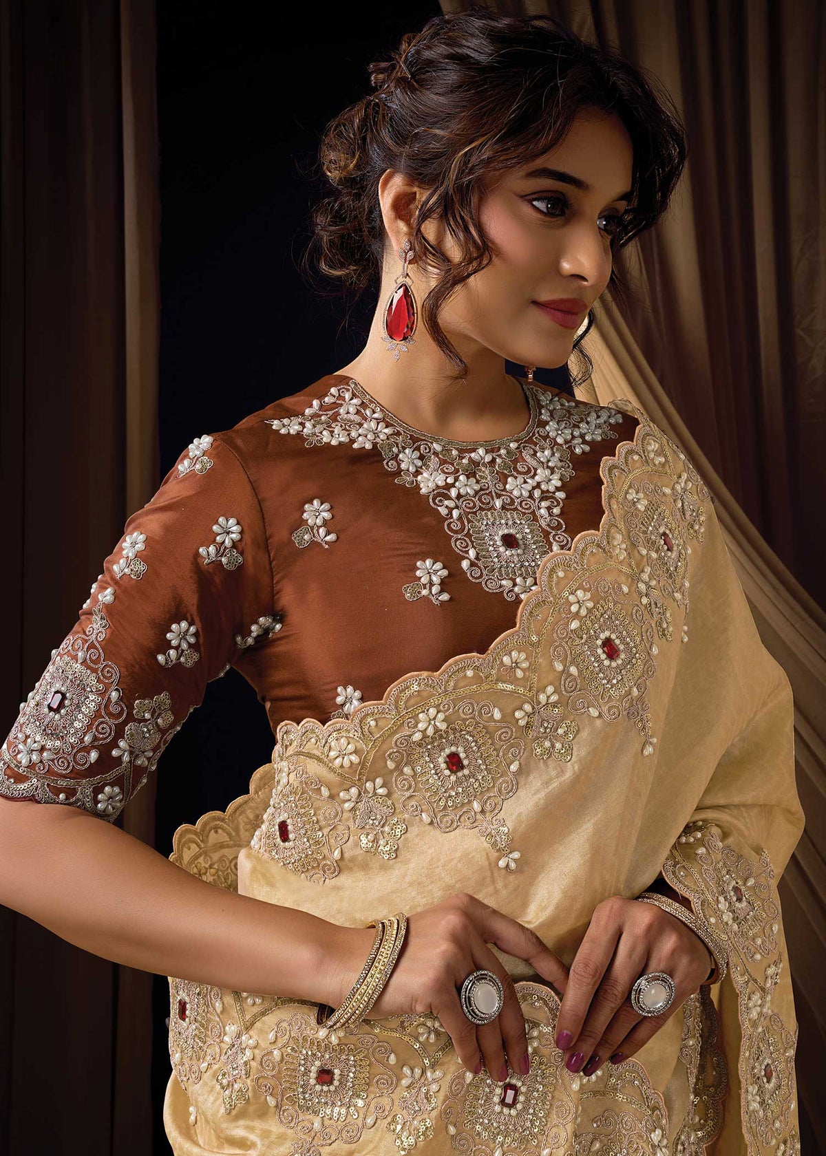 Golden Jacquard Silk Saree