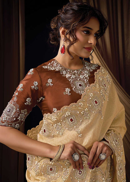 Golden Jacquard Silk Saree