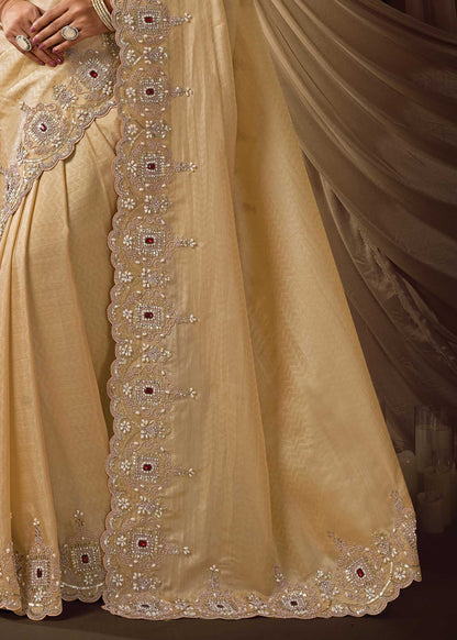 Golden Jacquard Silk Saree