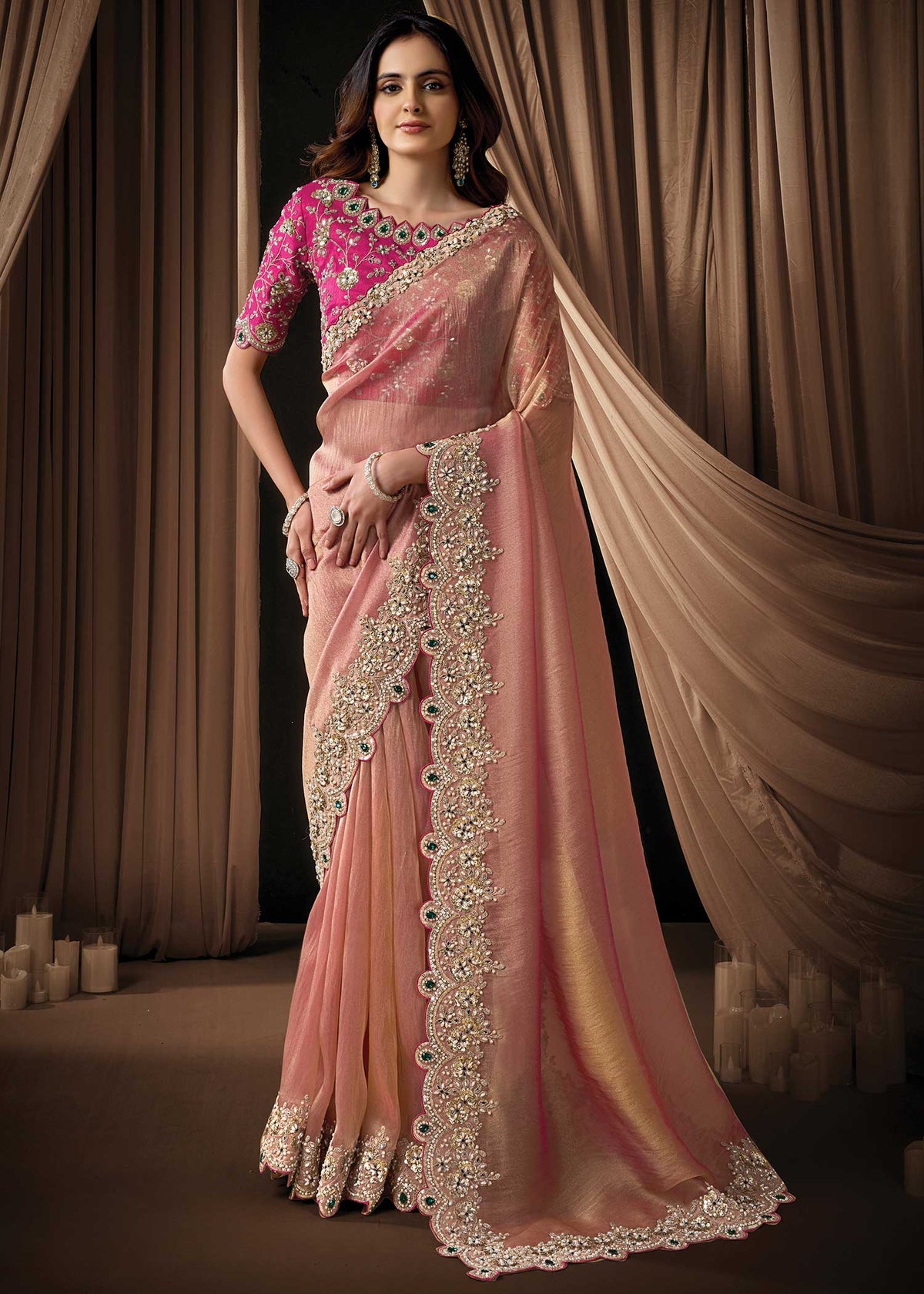 Blush Pink Zari Organza Saree