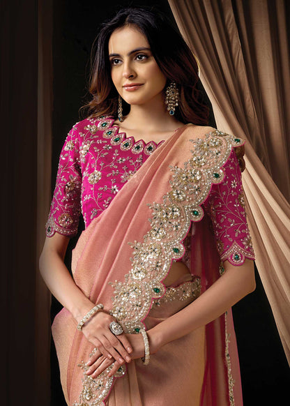 Blush Pink Zari Organza Saree