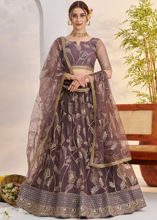 Dark Onion Butterfly Net Lehenga Choli