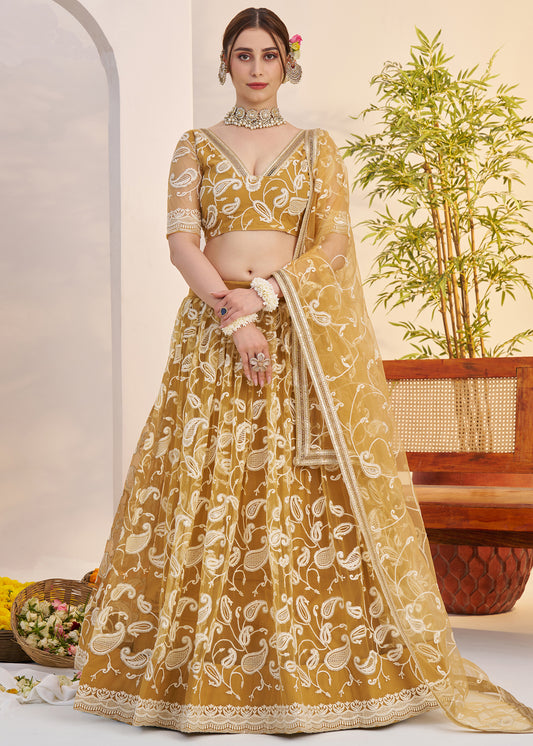 Mustard Butterfly Net Lehenga Choli