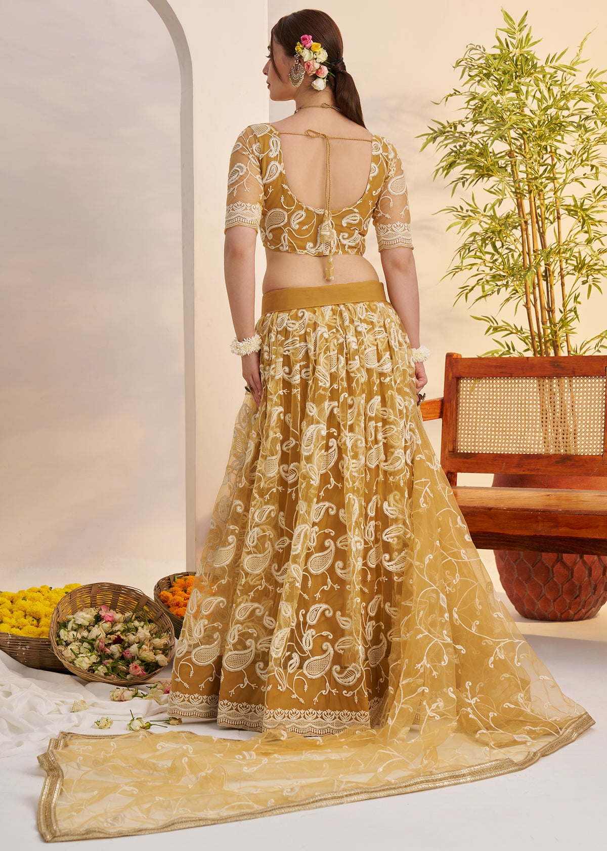 Mustard Butterfly Net Lehenga Choli