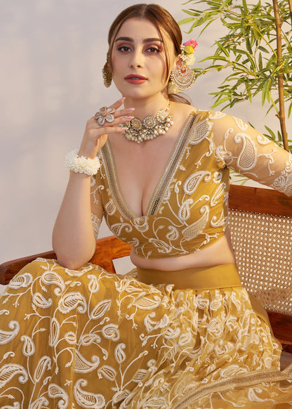 Mustard Butterfly Net Lehenga Choli