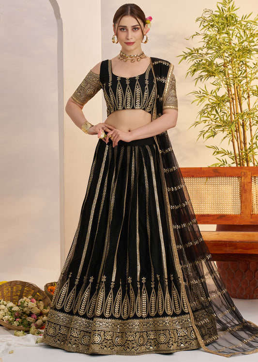 Black Butterfly Net Lehenga Choli