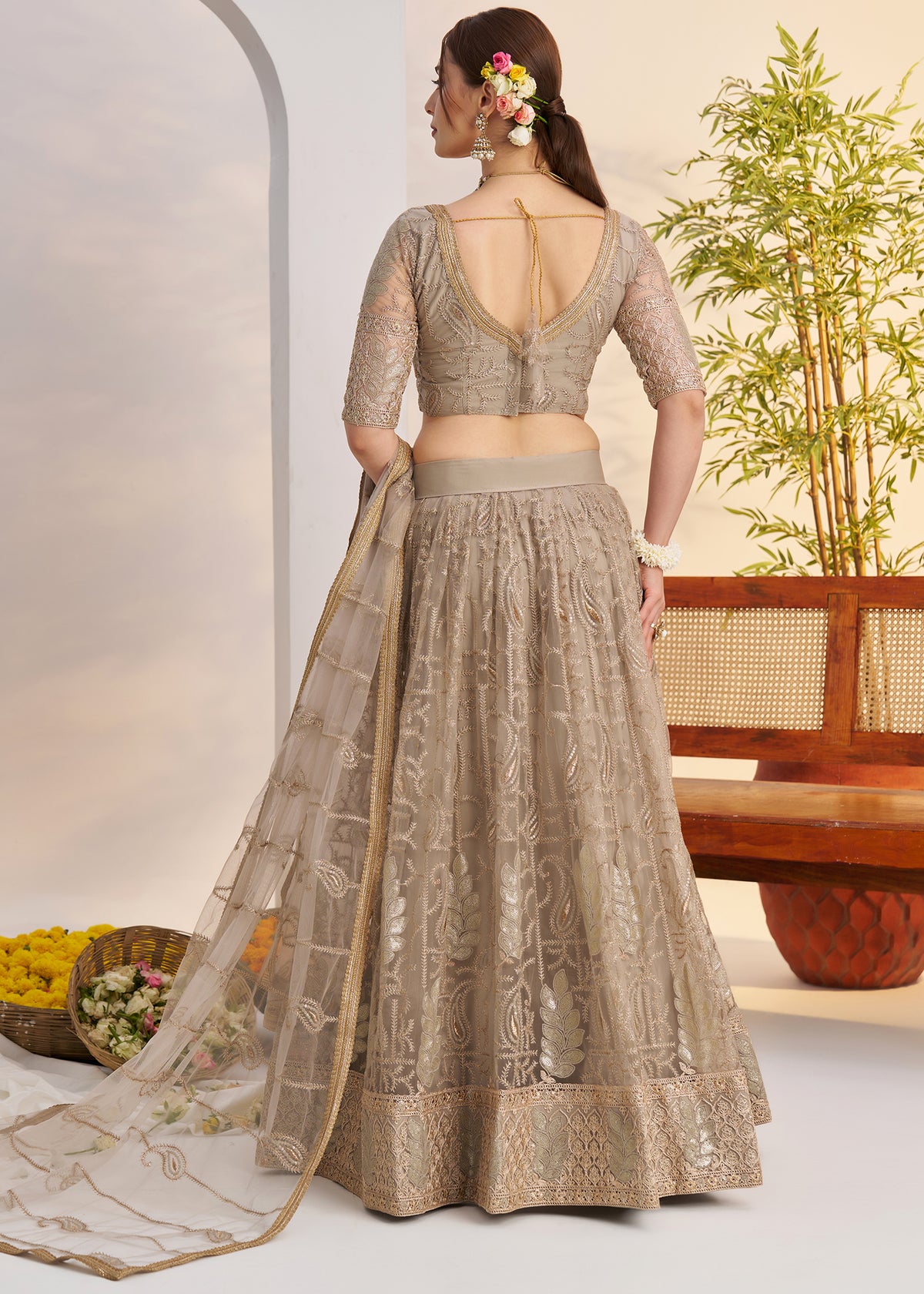 Ash Grey Butterfly Net Lehenga Choli