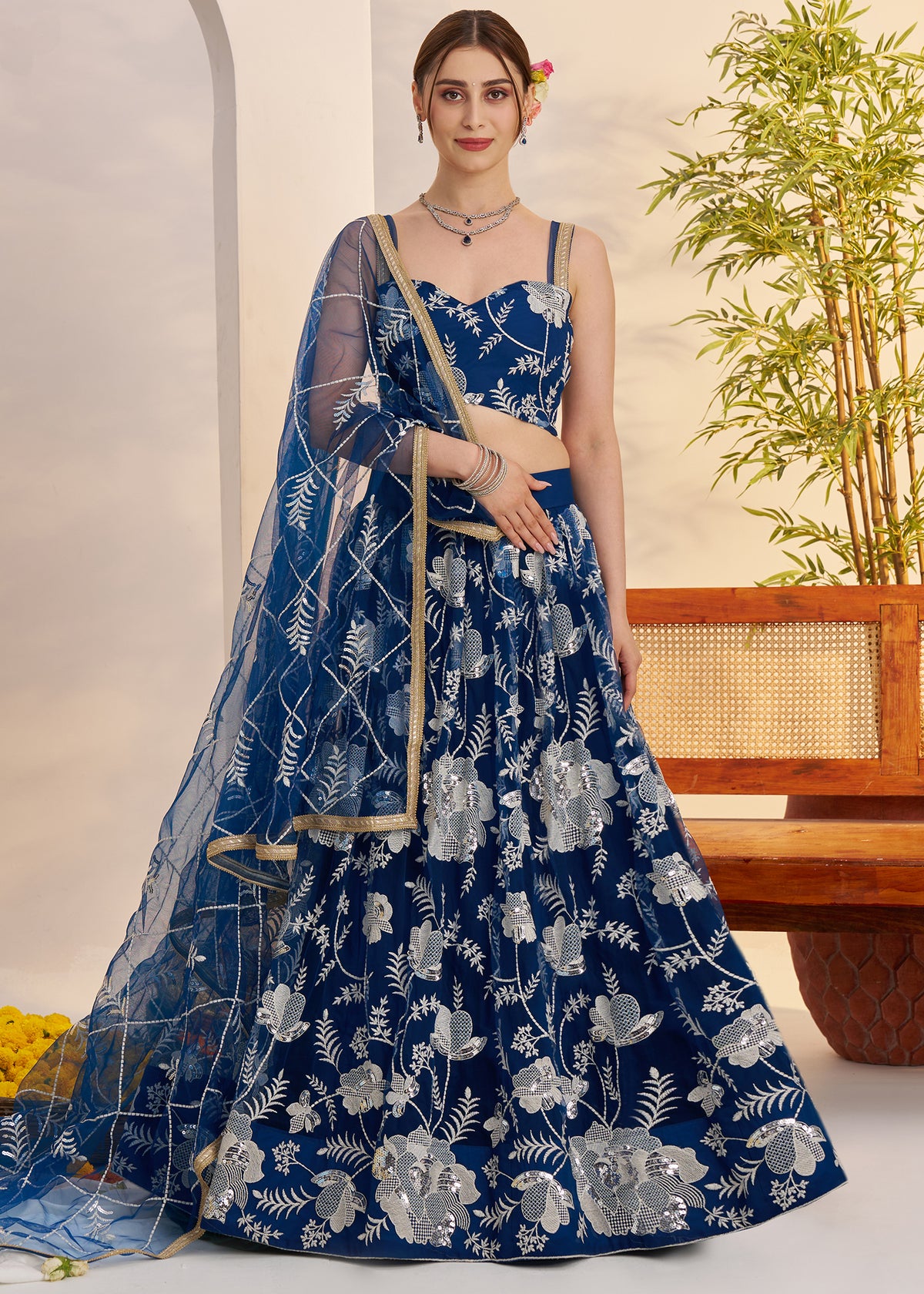 Royal Blue Butterfly Net Lehenga Choli