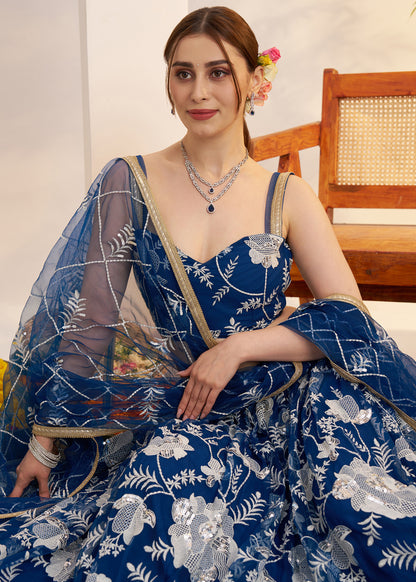 Royal Blue Butterfly Net Lehenga Choli