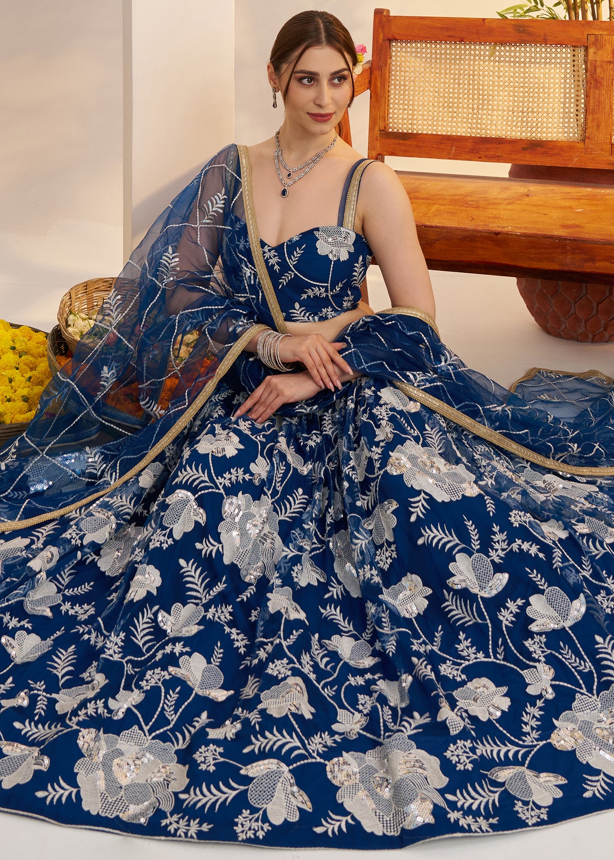 Royal Blue Butterfly Net Lehenga Choli