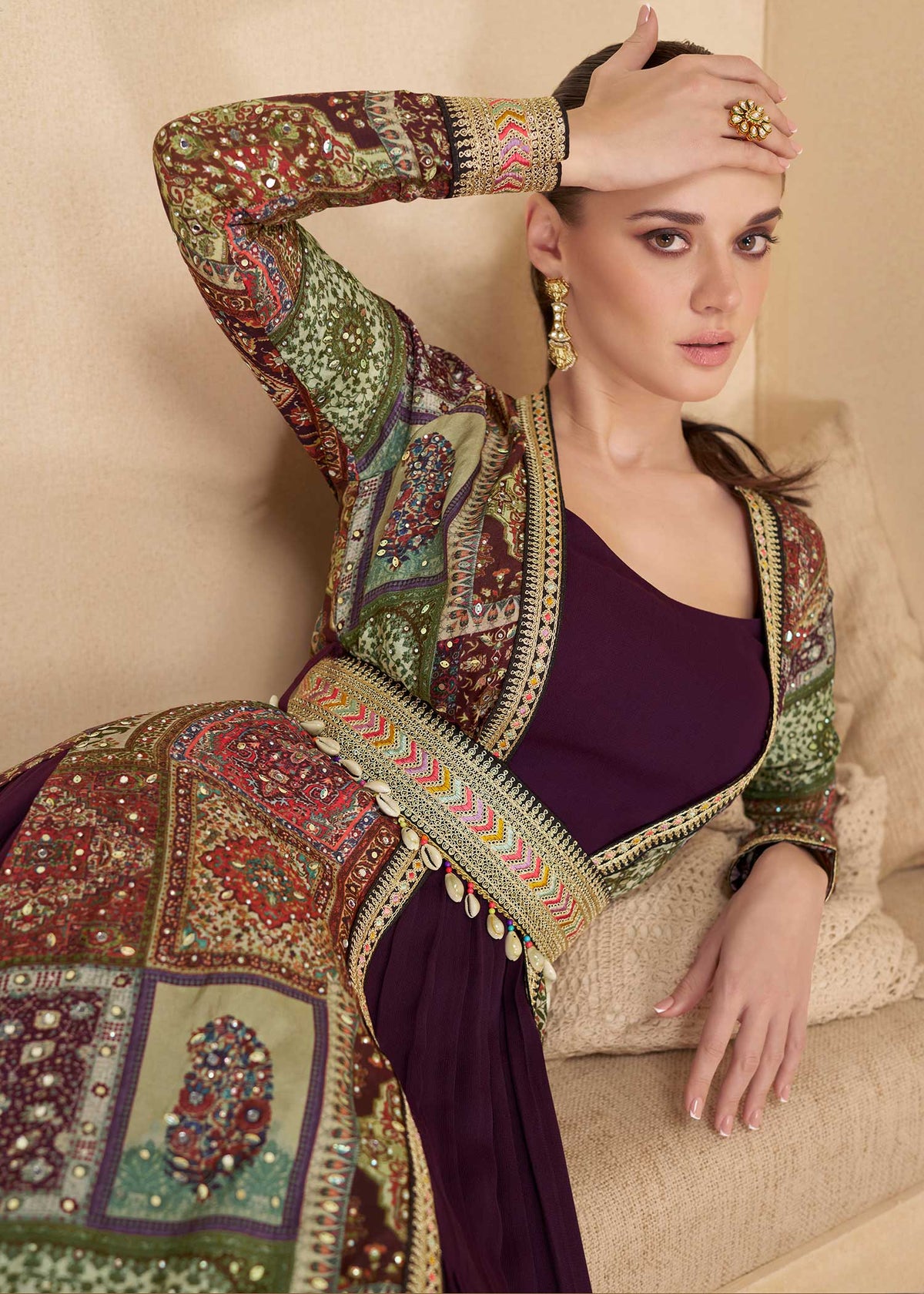 Royal Plum Silk Shrug Gown